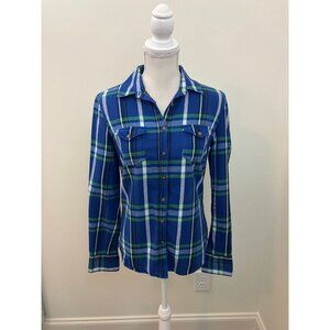 Aeropostale Blue Green Plaid Long Sleeve Button Up Size Medium
